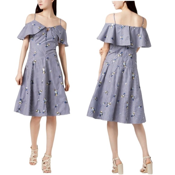 Calvin Klein Dresses & Skirts - 💕NWOT Calvin Klein Embroidery Floral Striped Cotton Cold Shoulder Dixie Prints